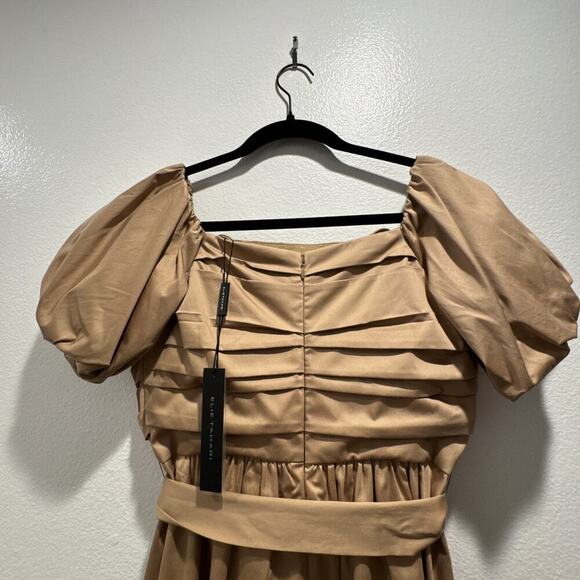 Elie Tahari Dress Women’s Size 2 Topaz Midi Off The Shoulder Belted Rattan - Picture 7 of 12